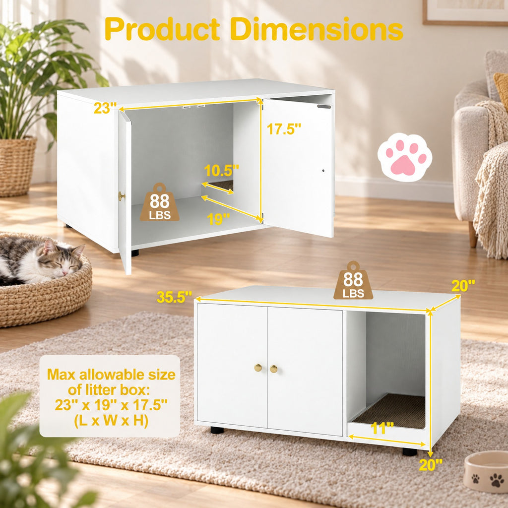 Airfind Wooden Cat Litter Box Enclosure Hidden Litter Box Furniture with Scratching Board, Engineered Board MDF Frame, White