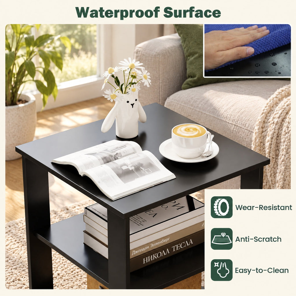 Airfind 3-Tier Modern Nightstand Square Side Table with Open Storage Shelves Set of 2, 66 lbs Capacity, Engineered Wood Frame, Black