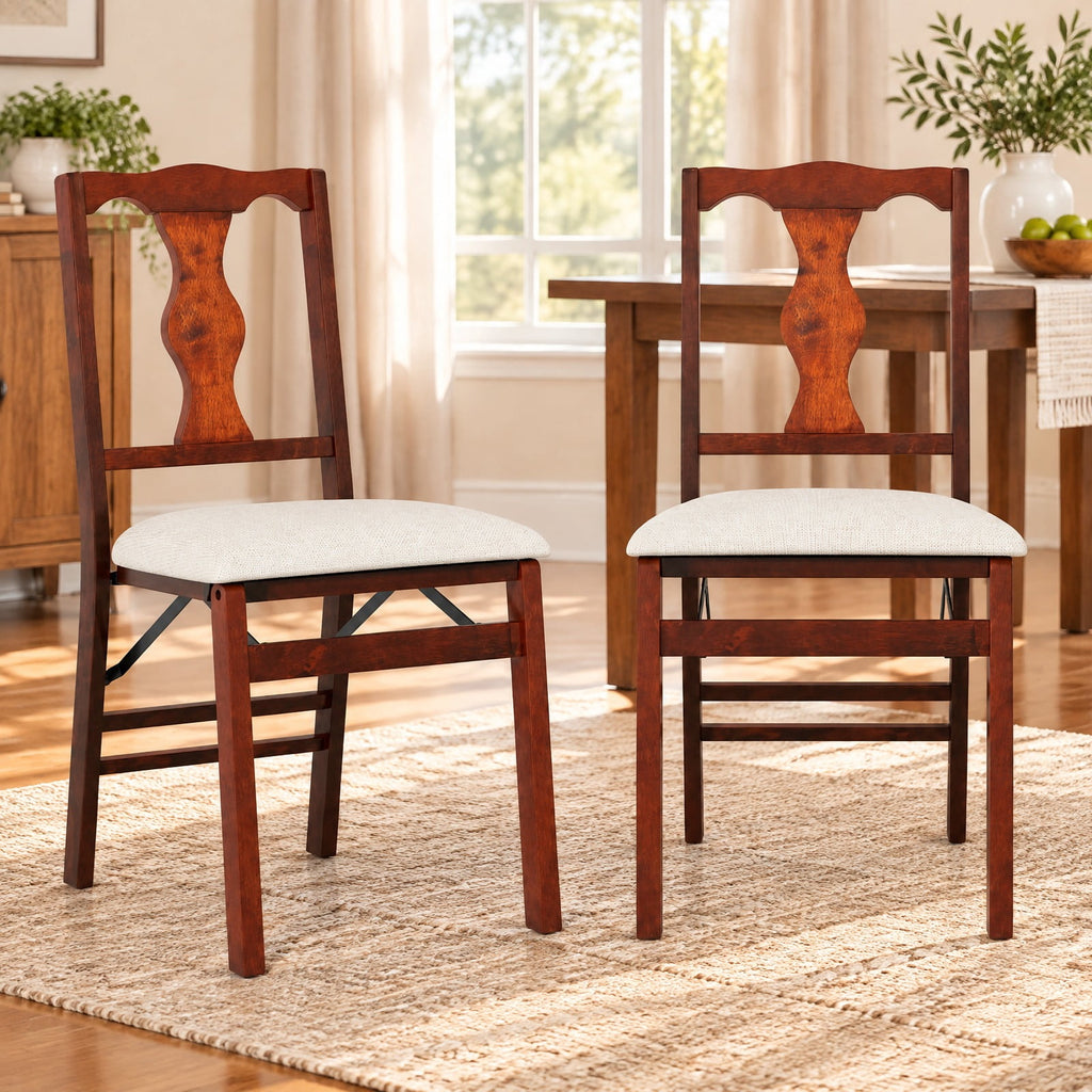 Airfind Folding Chairs Set of 2 Upholstered Dining Chairs with Comfy Padded Seats, 375 lbs Capacity, Rubber Wood Plywood Linen Fabric Sponge Frame