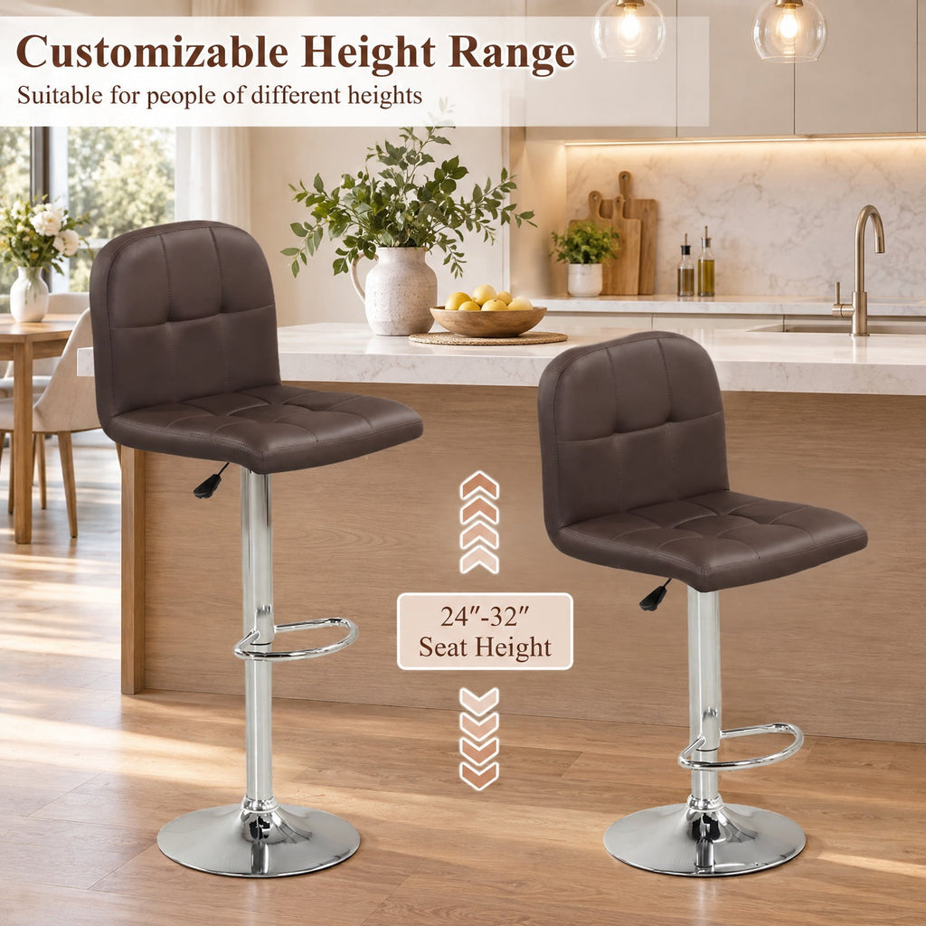 Airfind Swivel Bar Stools Set of 2 with Footrests and Metal Base, 250 lbs Capacity, Faux Leather Sponge Metal Plywood Frame, Brown