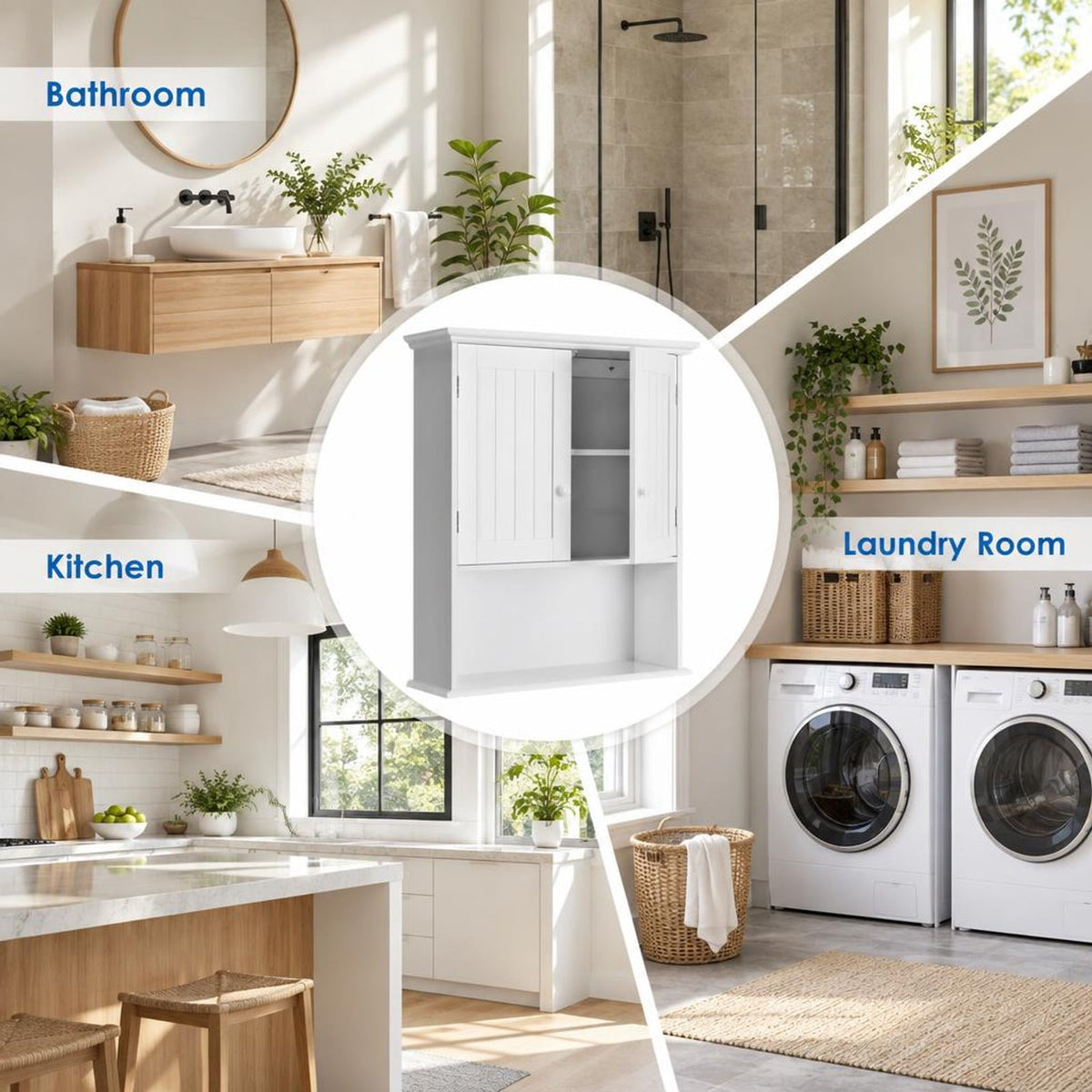 Airfind 2-Door Wall Mount Bathroom Storage Cabinet with Open Shelf, MDF Metal Frame, White, Overall dimension 23.5in x 8in x 28in(L x W