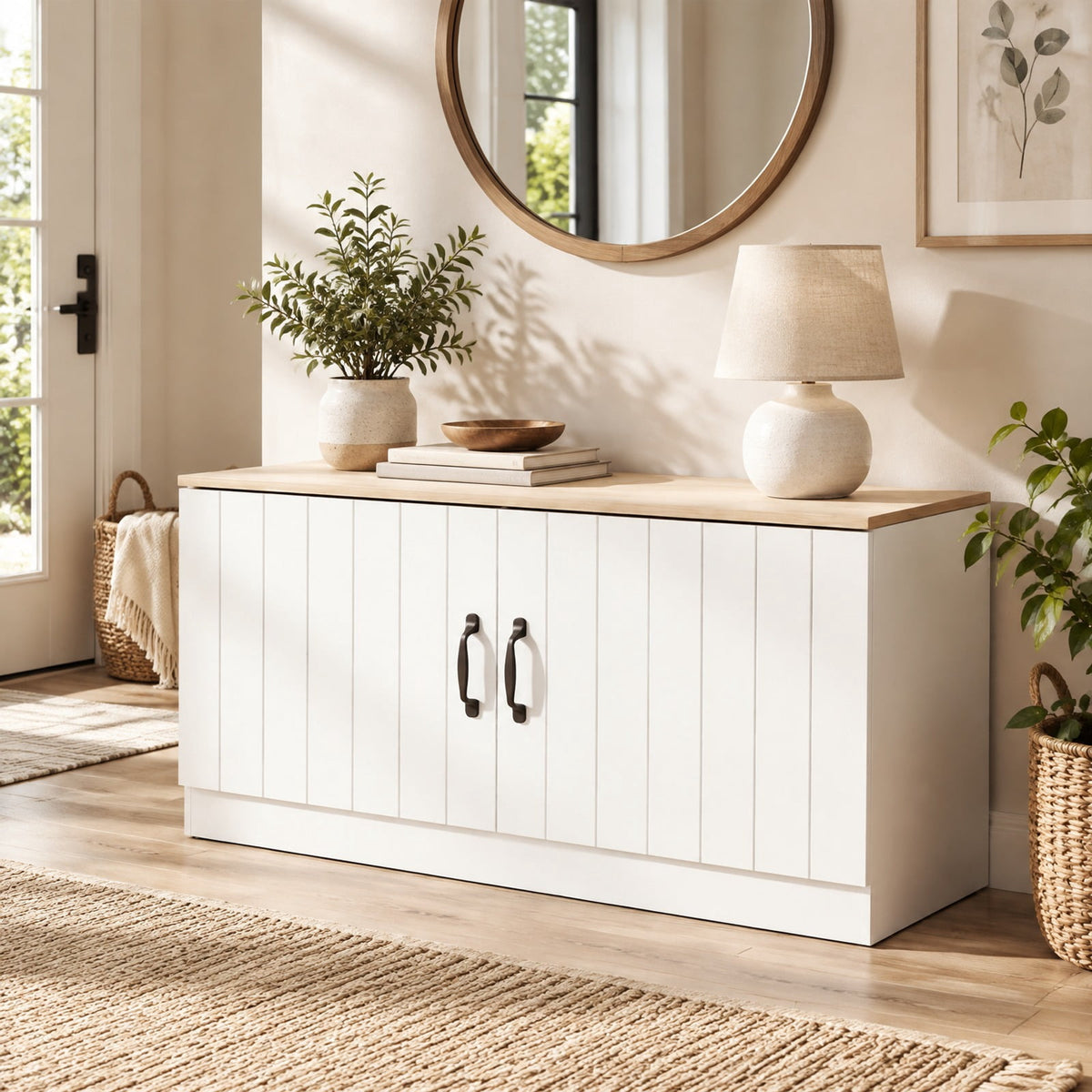 Airfind 2-Door Shoe Bench Shoe Storage Cabinet with Adjustable Shelves, 300 lbs Capacity, Engineered Wood MDF Frame, 40 x 16 x 19 Footprint