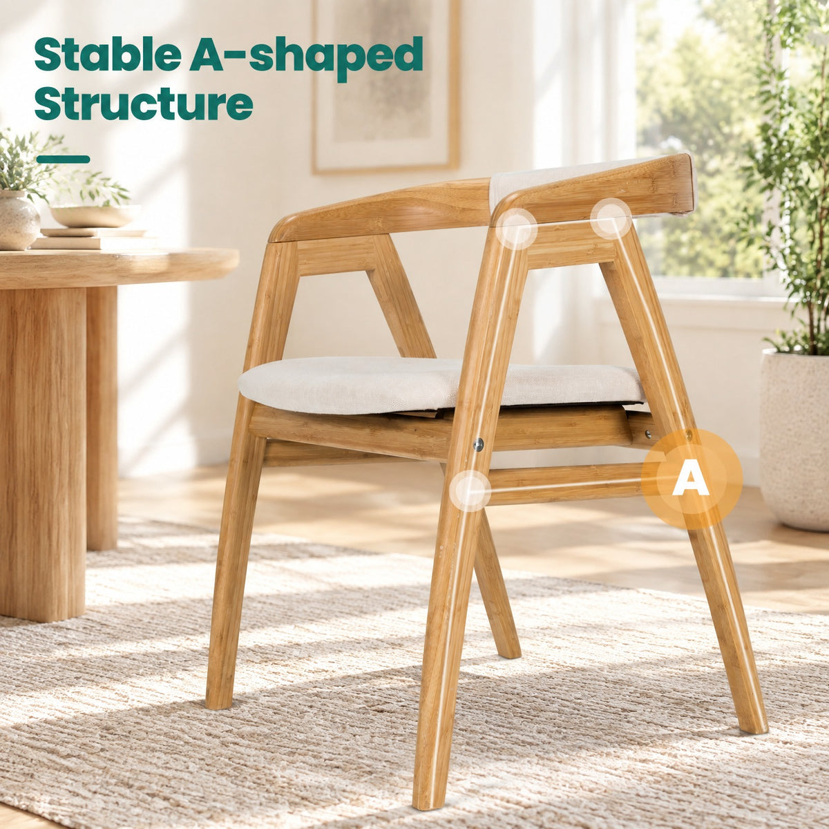 Airfind Leisure Bamboo Dining Chair with Curved Back and Anti-slip Foot Pads, 286 lbs Capacity, Bamboo Frame, 22.5 x 21.5 x29 Footprint, Natural