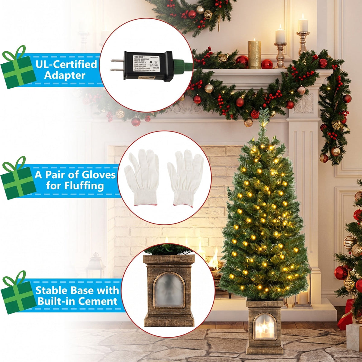 Airfind 4 Feet Pre, PVC Cement Tree Height: 4 ft Tree Width: 1.7 ft Frame, Green+ Gold, Size of the Base 7.5in x 7.5in x 10.5in (L