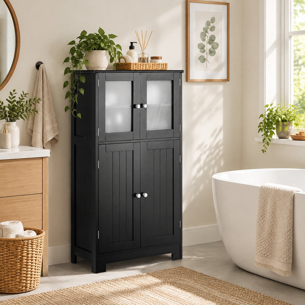 Airfind Bathroom Floor Storage Locker Kitchen Cabinet with Doors and Adjustable Shelf, MDF Frame, 23 x 12 x 43 inch Footprint, Black