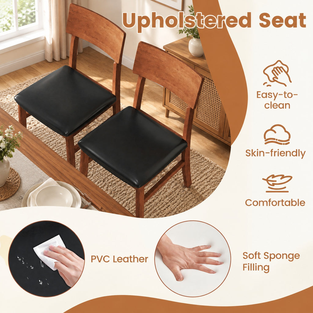 Airfind Dining Chairs Set of 2 with Rubber Wood Legs and Faux Leather Upholstered Seat, 330 lbs Capacity, Rubber Wood Frame, Black