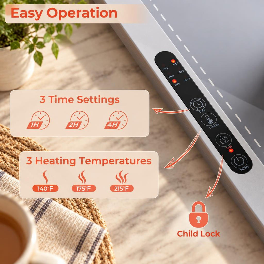 Airfind Food Warming Mat Rollable and Portable Electric Warming Tray with Fasting Heating, Silicone ABS Unfolding Frame, Gray