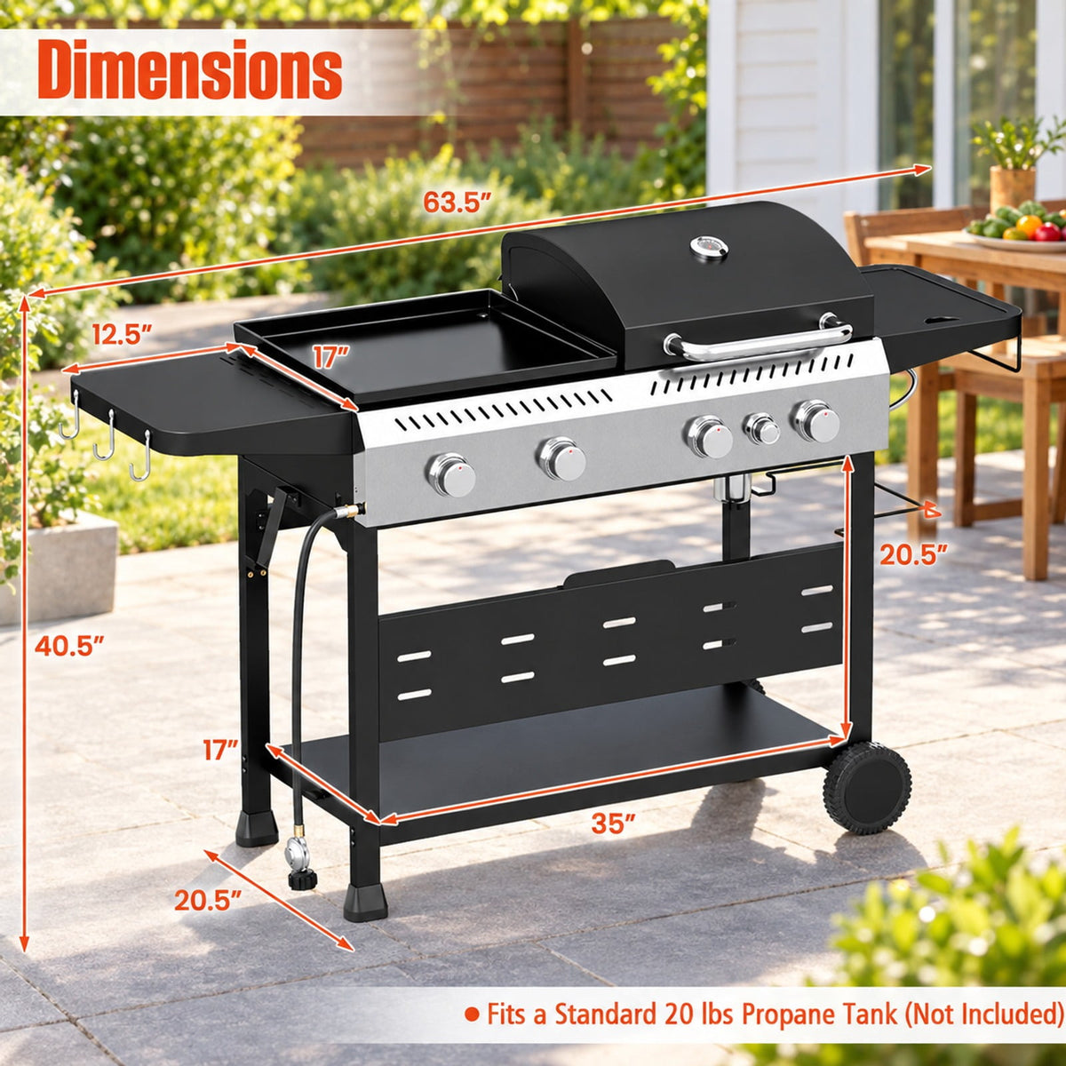Airfind 5-Burner Propane Gas Grill and Griddle Combo with Side Burner, Metal 201 Stainless Steel Cast Iron PP Frame, Black