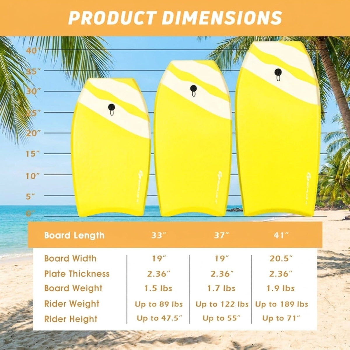 Airfind 41 Inch Yellow Surfing Bodyboard for Adults ¡ª XPE Deck, EPS Core, HDPE Slick Bottom, Crescent Tail, Wrist Leash Included