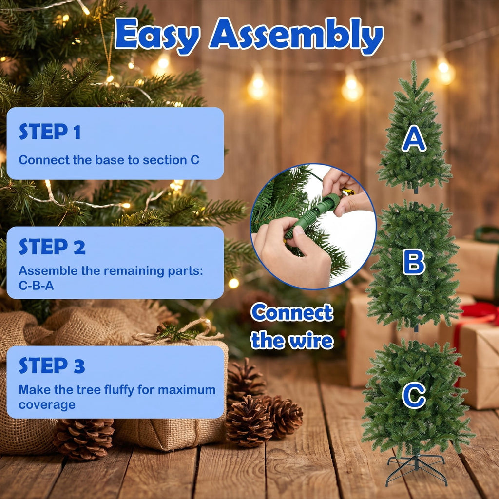 Airfind 7.5 Feet Pre-lit Full Artificial Christmas Tree with Warm White and Multi, PVC PE Metal Tree height: 7.5ft Tree width: 2.7ft Frame, White