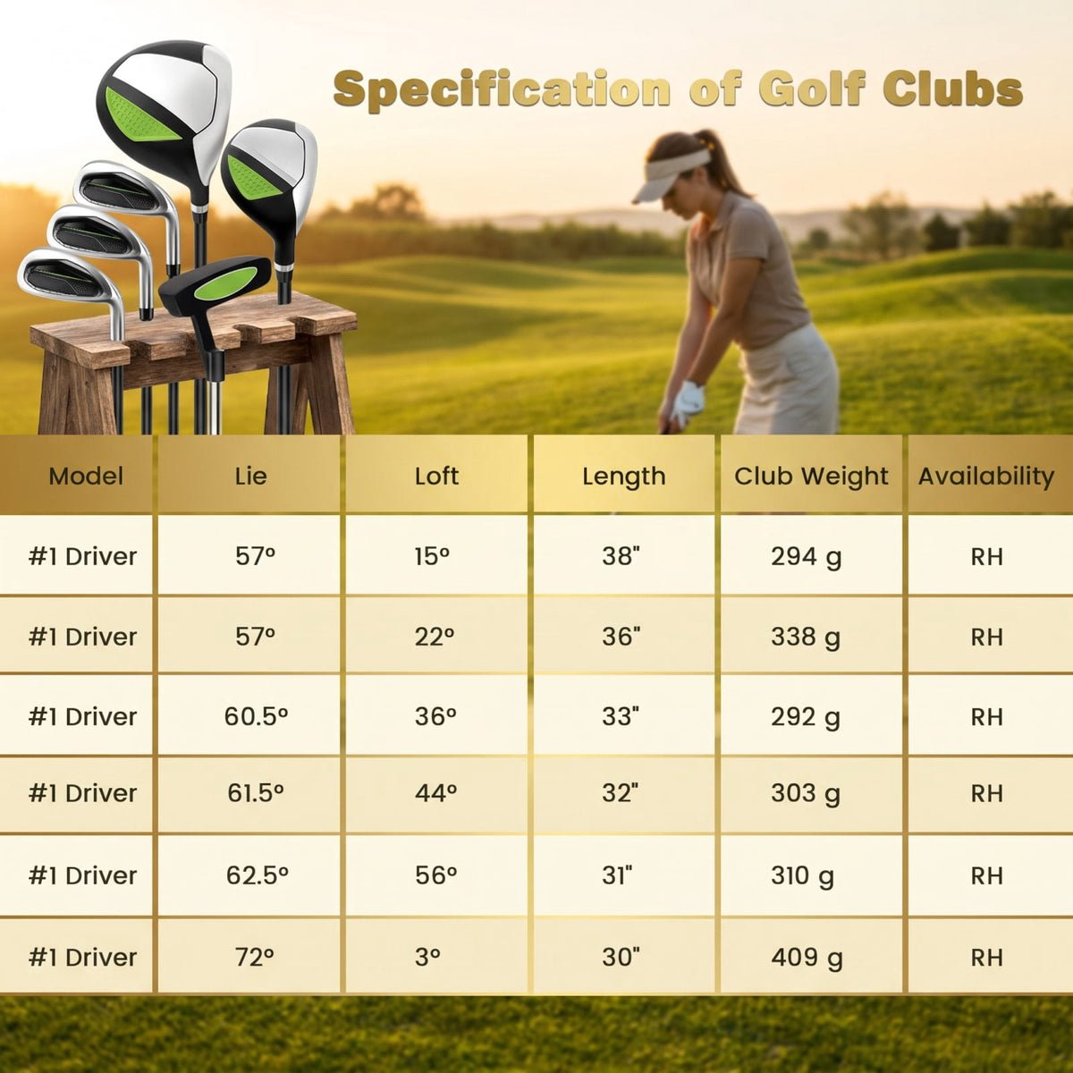 Airfind Junior Complete Golf Club Set with Stand Bag and Rain Hood and Padded Dual Shoulder Straps for Kids Ages 11 to 13, Green