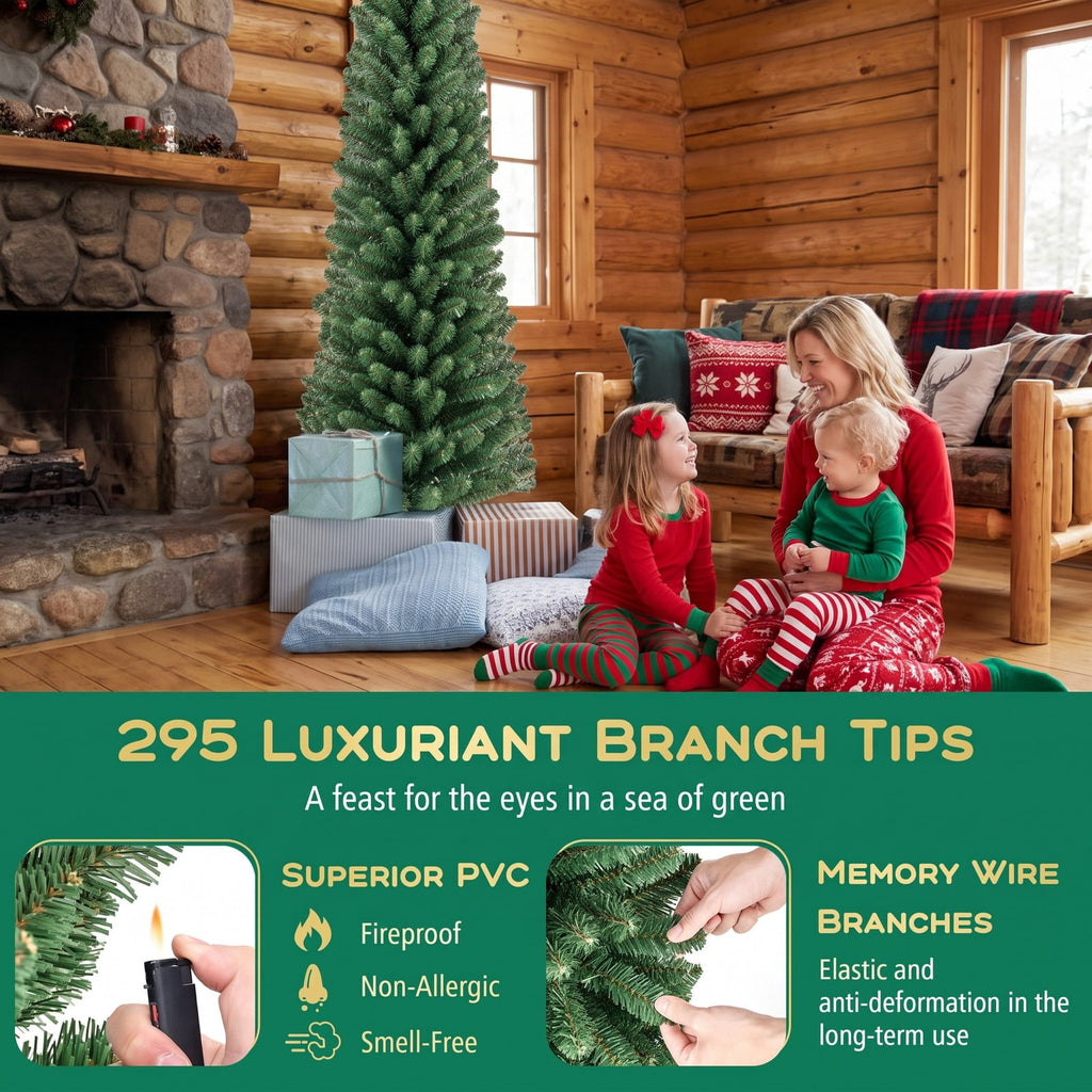 Airfind 5/6/7/8 Feet Pencil Christmas Tree with 295/392/523/671 Memory Wire Branch Tips and Upgraded Metal Stand-5 feet, Green