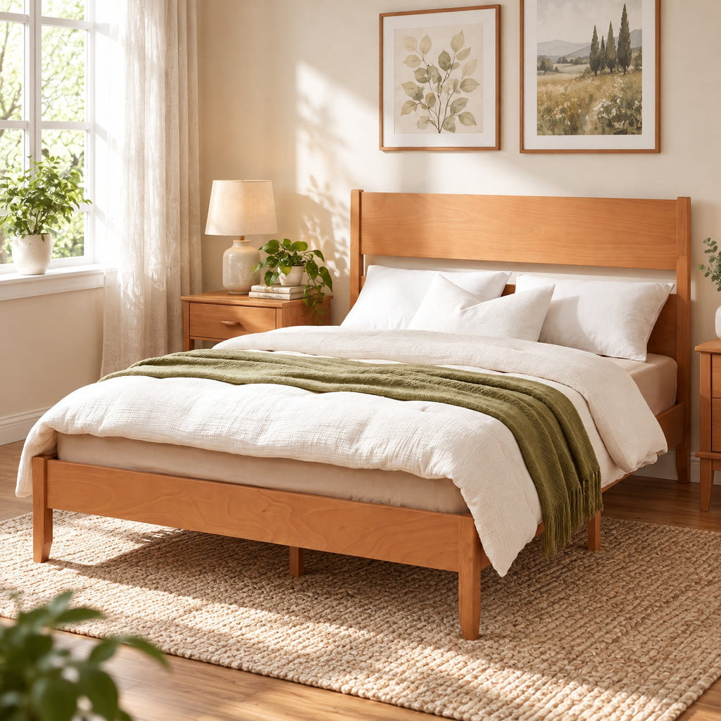 Airfind Queen Bed Frame with Headboard and Solid Wood Legs 12 Slats, 800 lbs Capacity, Rubber Wood Engineered Wood LVL Frame, Wood