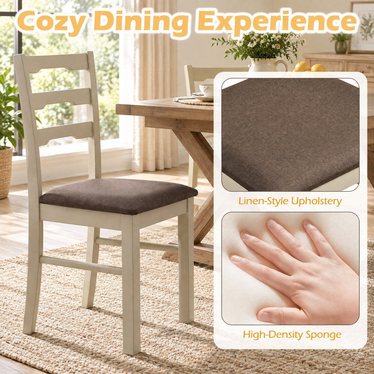 Airfind Set of 2 Linen Style Upholstered Dining Chairs with Wood Frames, Chair 330 lbs Capacity, Rubber Wood Polyester Sponge Engineered Wood Frame