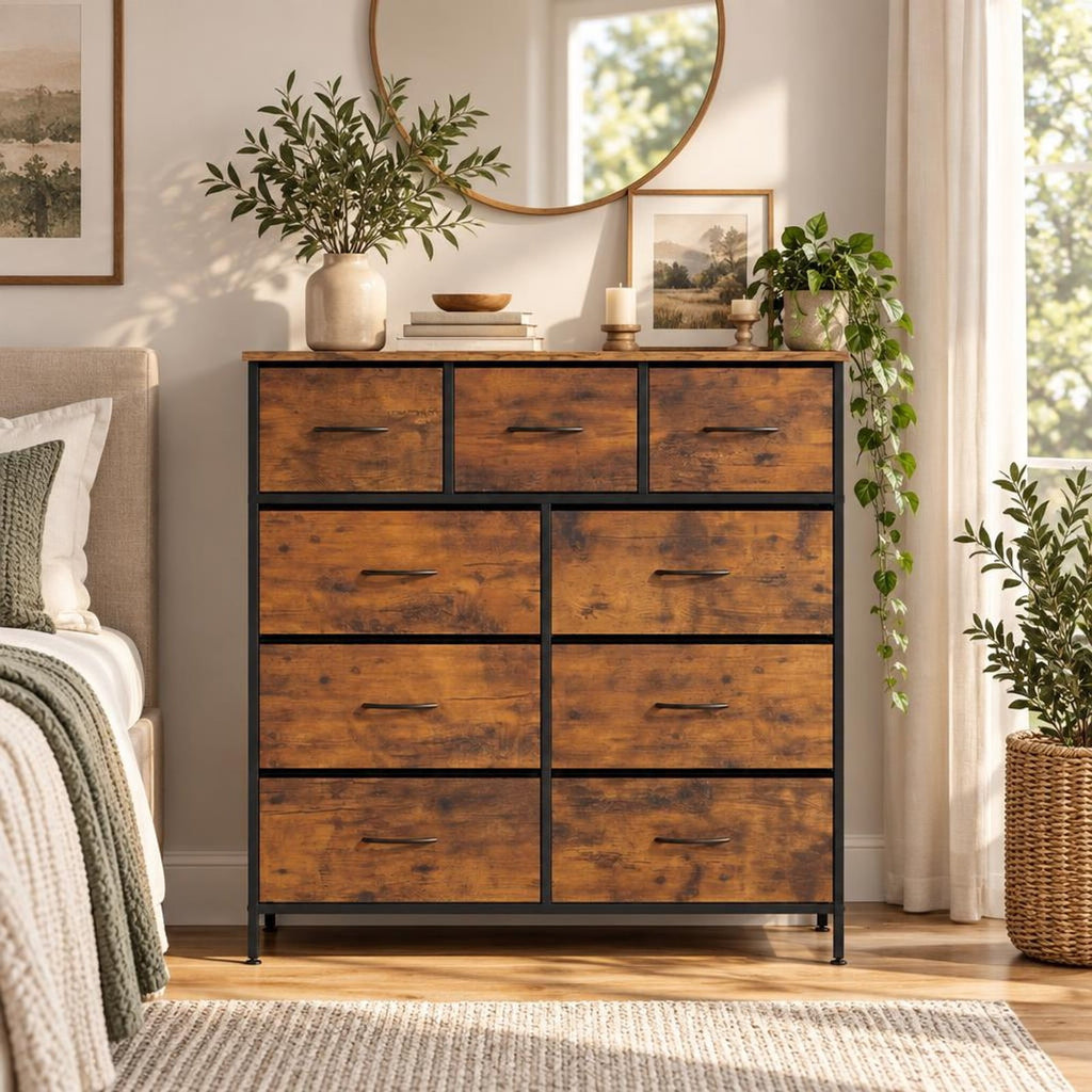 Airfind 9-Drawer Fabric Dresser with Wooden Top for Bedroom, 135 lbs Capacity, Metal MDF Non-Woven Fabric Frame, 39.5 x 12 x 39.5 Footprint