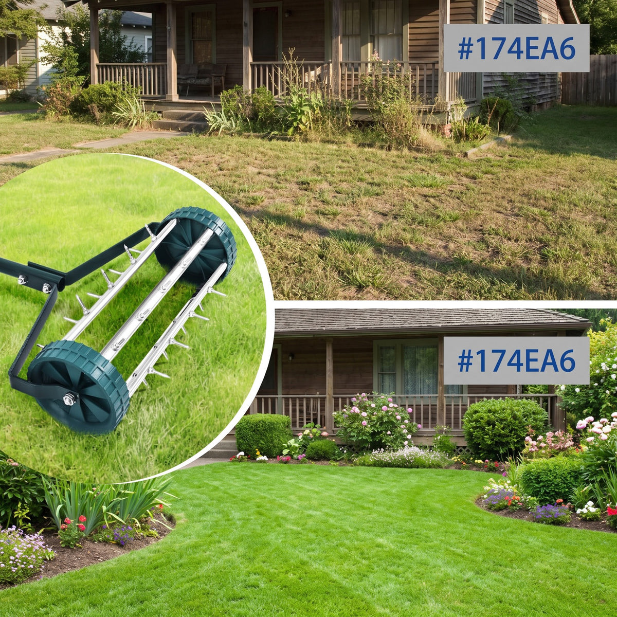 Airfind 18 Inch Rolling Lawn Aerator with Anti, Steel rubber PP Frame, 18 Inch x 8 Inch x 50 Inch Footprint, Green