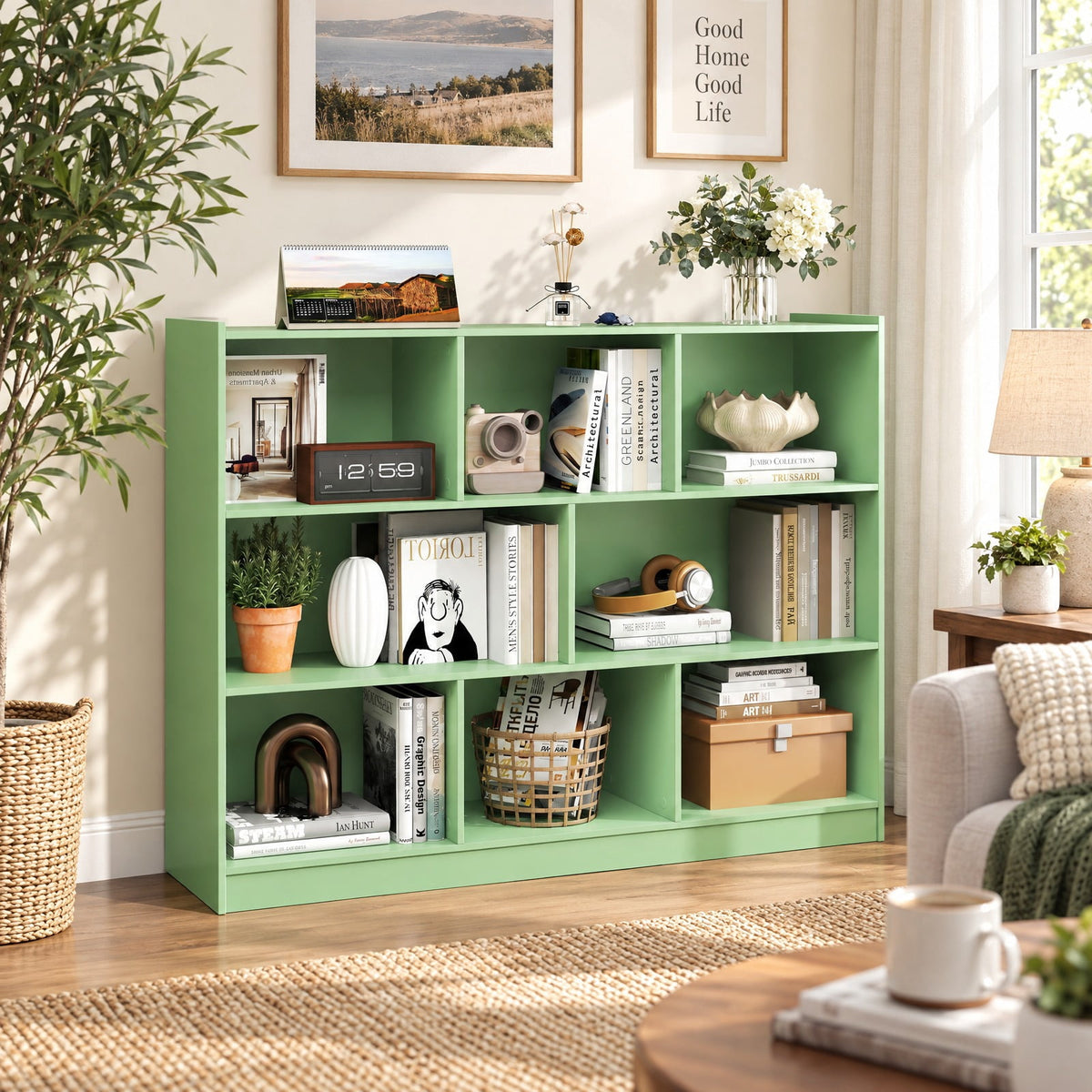 Airfind 3-Tier Open Bookcase 8-Cube Floor Standing Storage Shelves, 132 lbs Capacity, Engineered wood MDF Frame, 48 x 12.5 x 36.5 Footprint