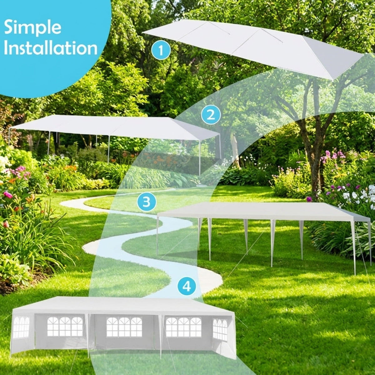Airfind 10ftx30ft Party Canopy Tent, 5 Sidewalls, White