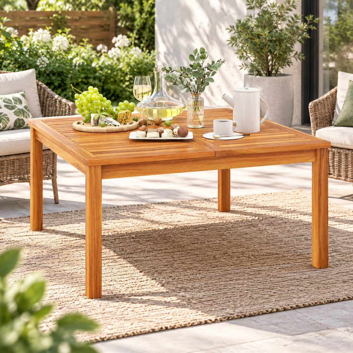 Airfind 35.5 Inches Patio Solid Acacia Wood Coffee Table Side Table, 180 lbs Capacity, Acacia Wood Frame, 35.5 x 35.5 x 18 Footprint, Wood