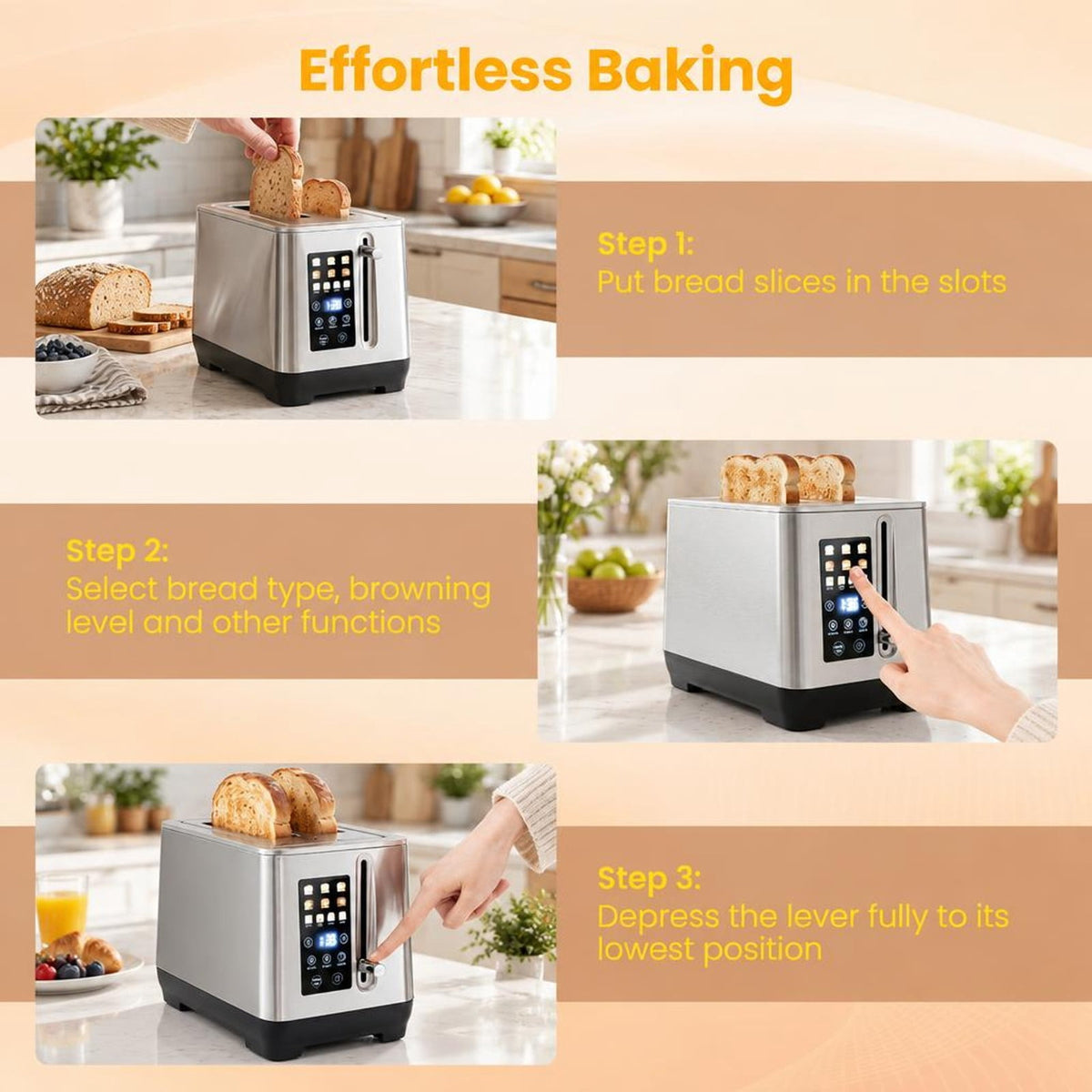 Airfind 2 Slice Toaster with 6 Browning Levels and 4 Bread Types, 430 Stainless Steel PP Frame, 10.5in×6.5in×7.5in Footprint, Silver