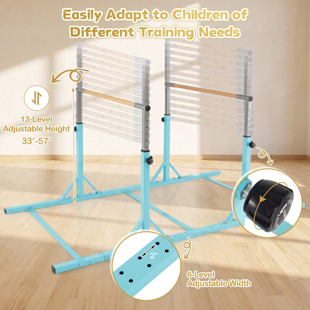 Airfind 8 FT Double Horizontal Gymnastics Bars for Kids with 13 Level Adjustable Height and 6 Level Adjustable Width for Home Training, Pink