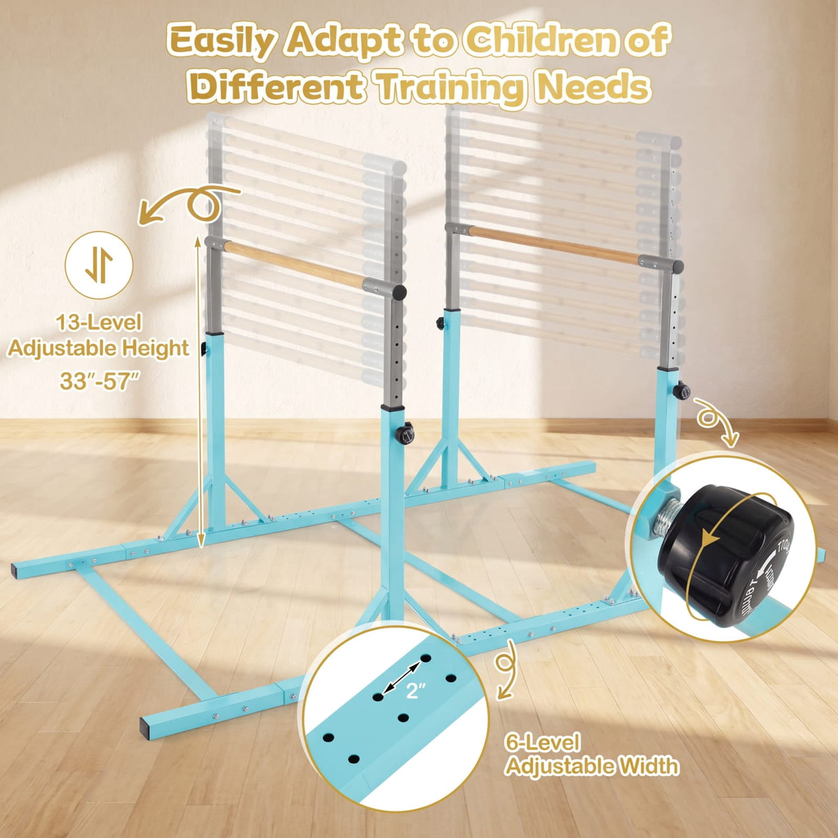 Airfind 8 FT Double Horizontal Gymnastics Bars for Kids with 13 Level Adjustable Height and 6 Level Adjustable Width for Home Training, Pink