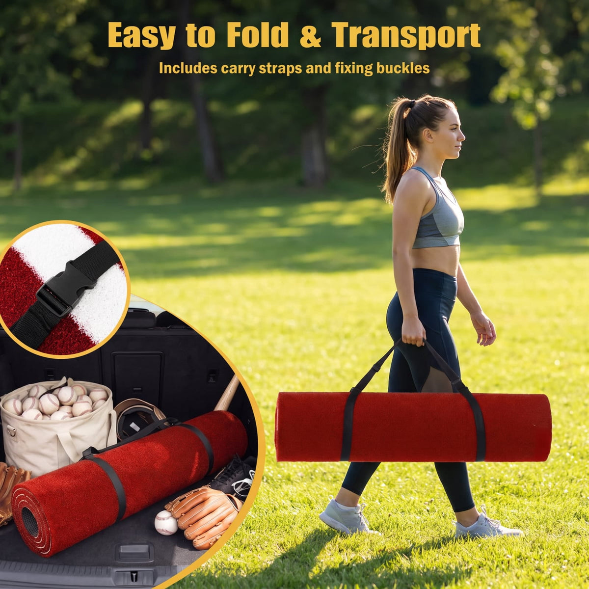 Airfind Softball Pitching Mat 10 x 3 Feet Softball Training Aid with Turf Surface and Pitching Plate and Carry Strap, Red