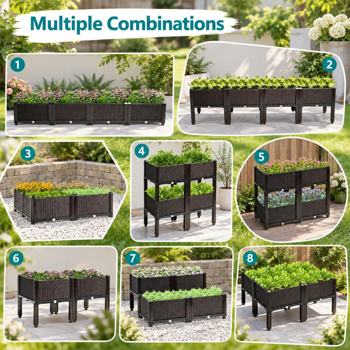 Airfind Set of 4 Elevated Flower Vegetable Herb Grow Planter Box, Reinforced PP materials Frame, Brown