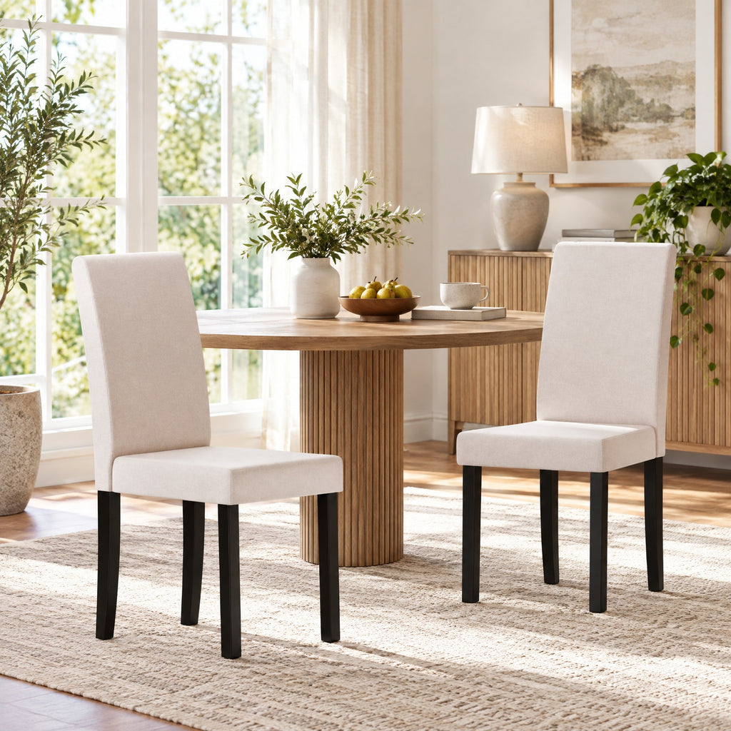Airfind Set of 2 Dining Chair Mid-Century Modern Fabric Upholstered Parson Chairs, Chair 330 lbs Capacity, 17in x 22in x 35.5in Footprint, Beige