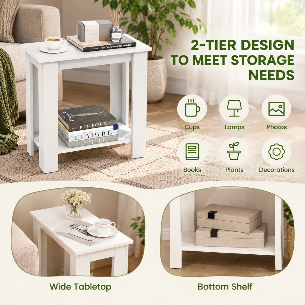 Airfind 2-Tier Modern Compact End Table with Storage Shelf, 110 lbs Capacity, Engineered Wood Frame, 23.5 x 12 x 24 Footprint, White