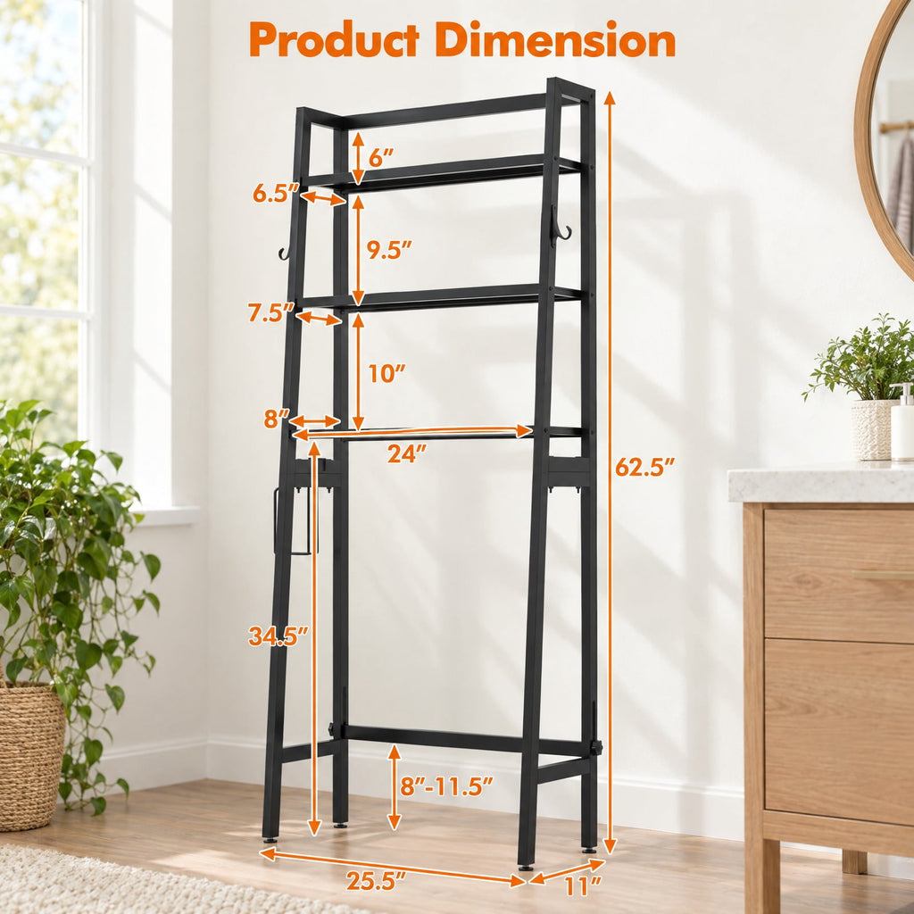 Airfind 3-Tier Over The Toilet Storage Shelf with Adjustable Bottom Bar, ‎Metal Item weight 20 lbs Frame, Black