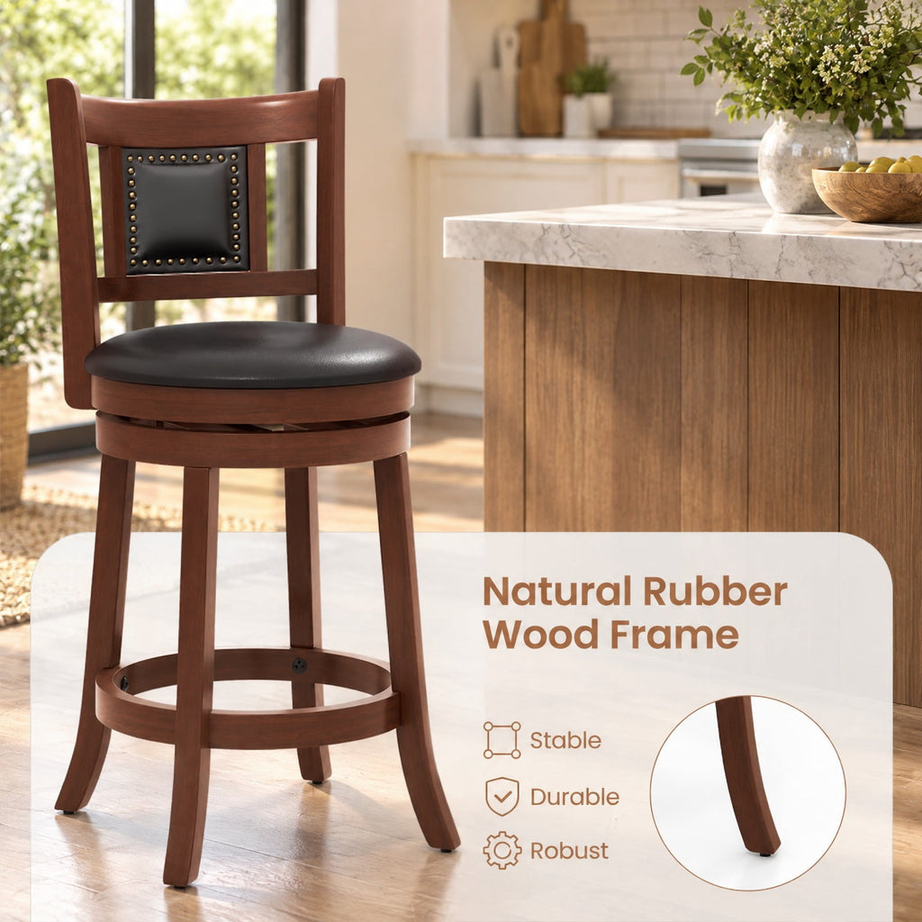 Airfind 25.5 Inch/30.5 Inch Upholstered Bar Stools Set of 2 with Curved Backrest and Footrest-25.5 inches, 250 lbs Capacity, Espresso Black