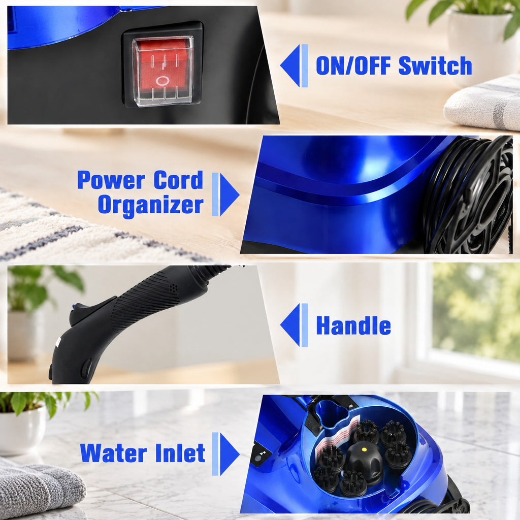 Airfind 2000W Heavy Duty Multi-purpose Steam Cleaner Mop with Detachable Handheld Unit, ABS Frame, : 10 x 17 x 10 Footprint, Blue