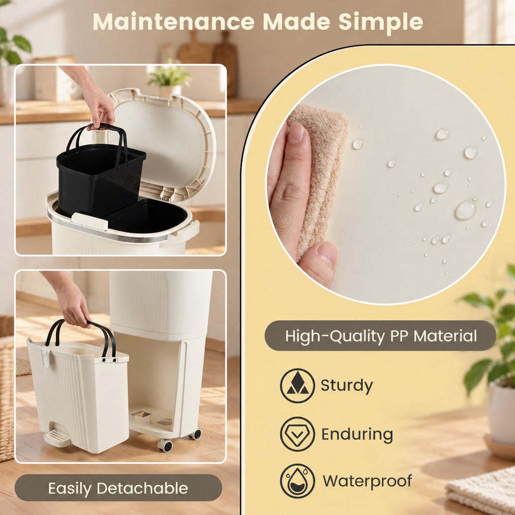 Airfind 10 Gallon Kitchen Trash Can Double-Layer with Lid and 2 Removable Buckets, PP Frame, 17 x 11.5 x 29.5 Overall Height (Open) 40 Footprint
