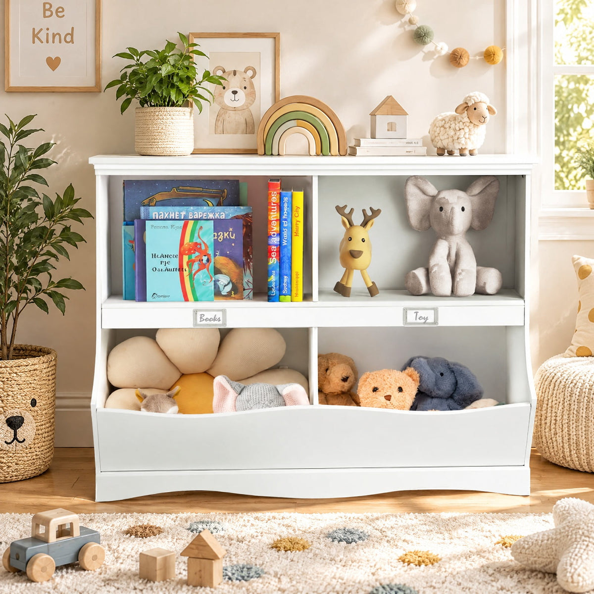 Airfind Kids Storage Unit Baby Toy Organizer Children Bookshelf Bookcase, Wood All hardware included Frame, White