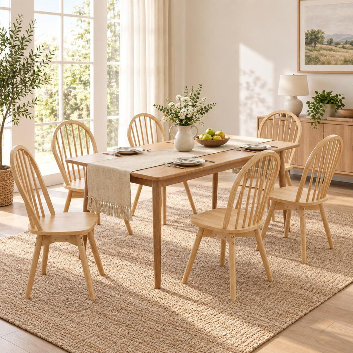 Airfind Dining Chairs, Swivel Windsor, Set of 2 with Solid Rubber Wood Frame, Chair 330 lbs Capacity, Rubber Wood Frame, 17.5 Inch x 21 Inch x 36 Inch, Natural