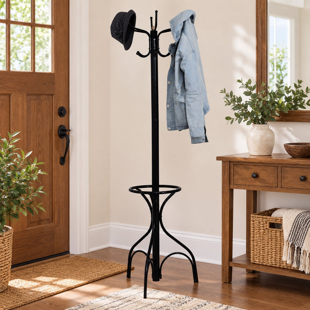 Airfind Vintage Metal Coat Hat Tree Stand Clothes Hanger, Steel Assembled Height: Approx 74.4 Inch for Convenient Everyday Use, Black