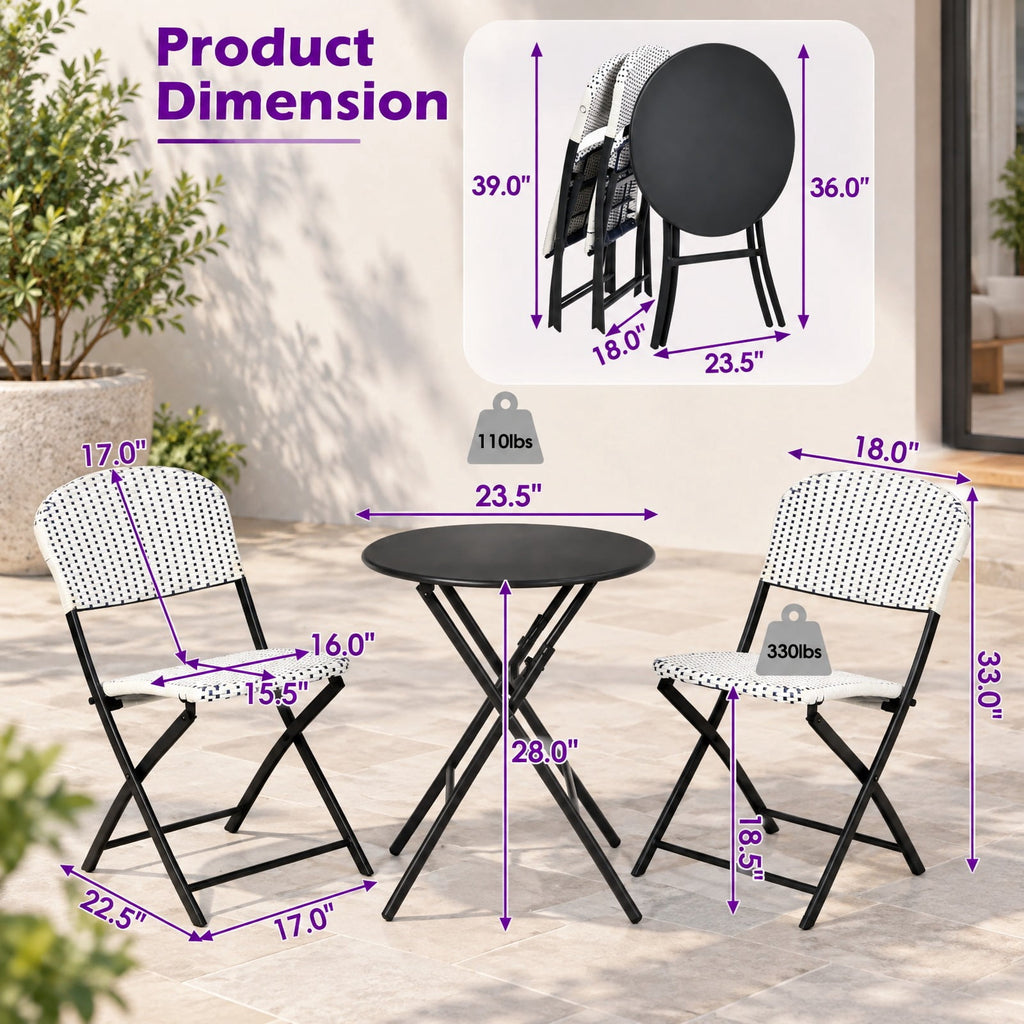 Airfind 3 Pieces Patio Rattan Bistro Set with Round Dining Table and 2 Chairs, 110lbs Weight capacity of each chair: 330lbs Capacity