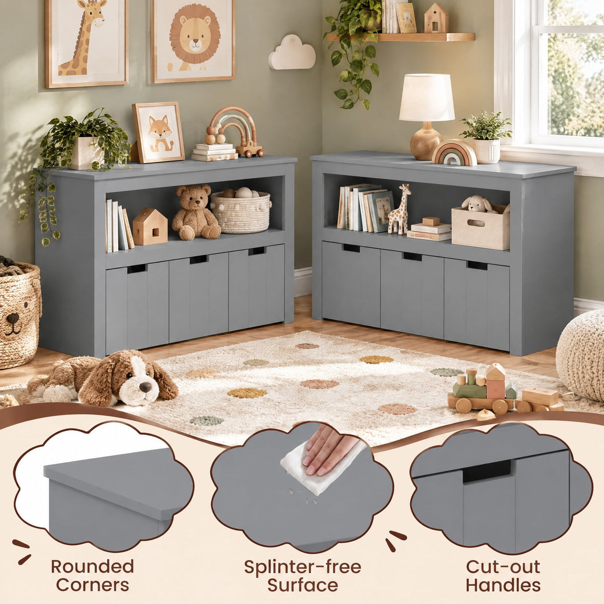 Airfind Kid Toy Storage Cabinet Drawer Chest with Wheels and Large Storage Cube Shelf, 110 lbs Capacity, MDF Frame, Gray