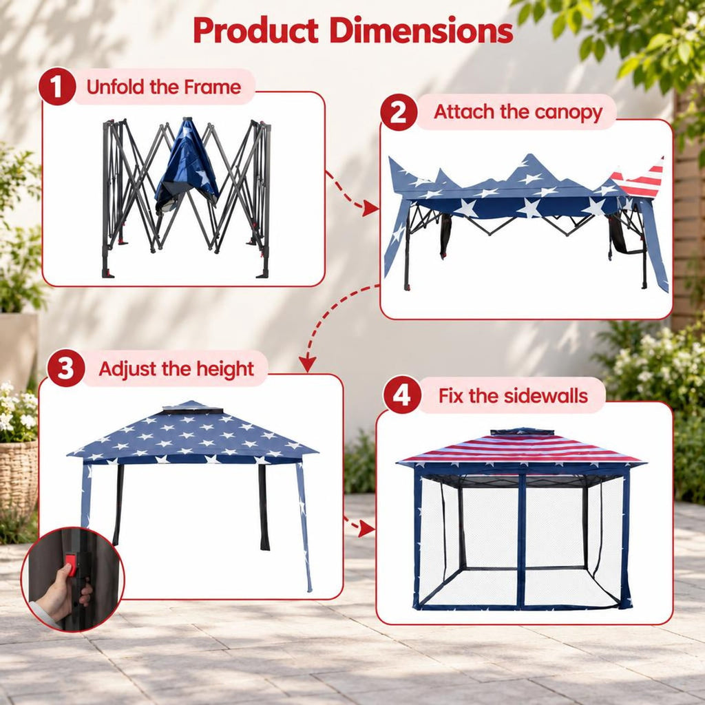 Airfind 11 x 11 Feet 2-Tier Pop-Up Gazebo Tent Portable Canopy Shelter Carry Bag Mesh, Polyester fabric steel pipe Frame, Blue