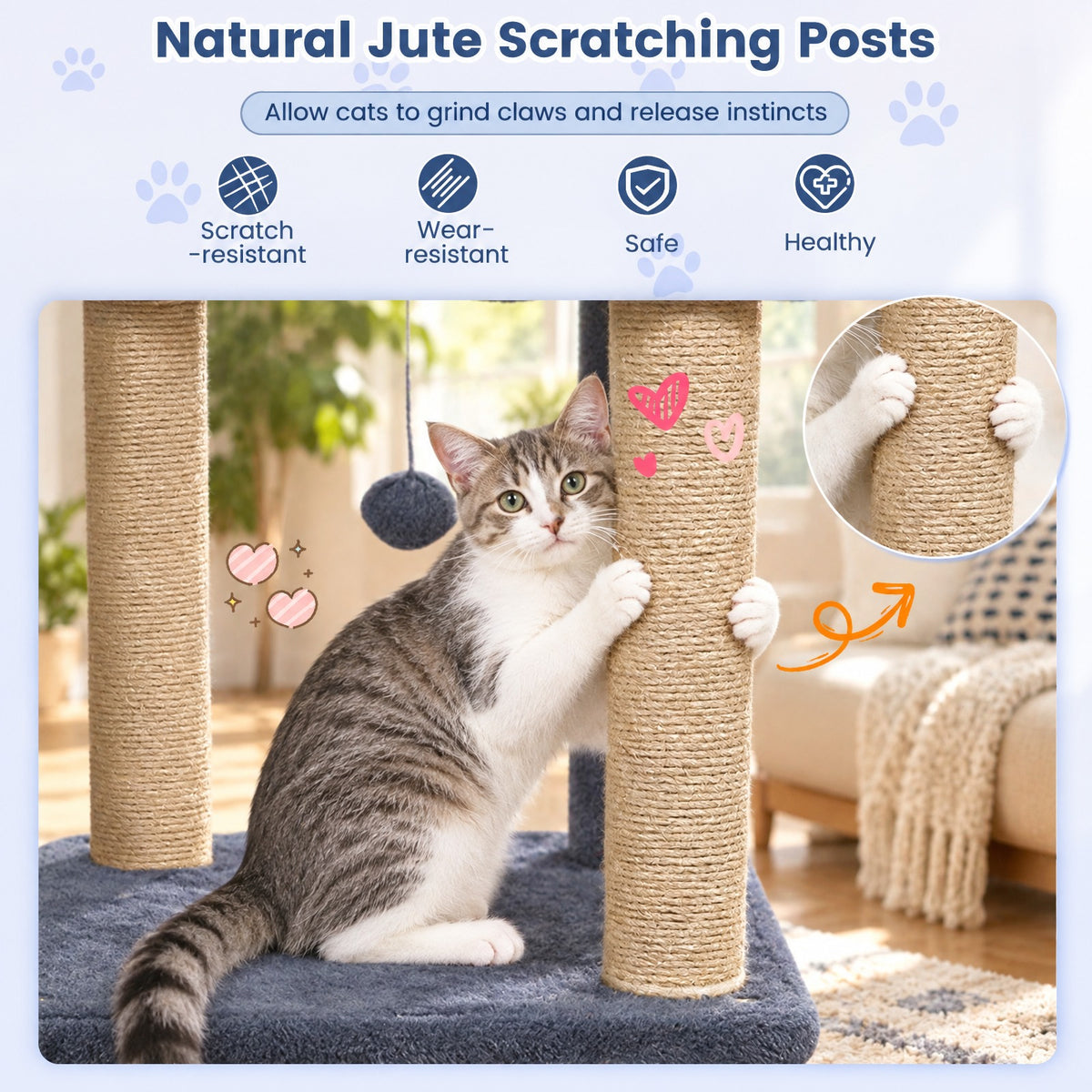 Airfind 64 Inch Tall Cat Tree with 2 Large Condos and Jute Scratching Posts for Indoor Adult Cats, 33 lbs Capacity, Dark Grey