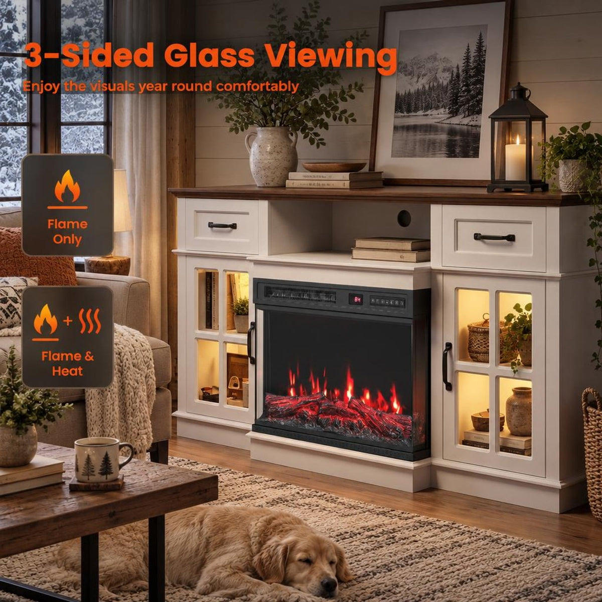 Airfind 24 Inch Electric Fireplace Insert, 3-Sided Glass Built-in Recessed Fireplace featuring 12 Flame Colors, Remote Control and Timer, Black