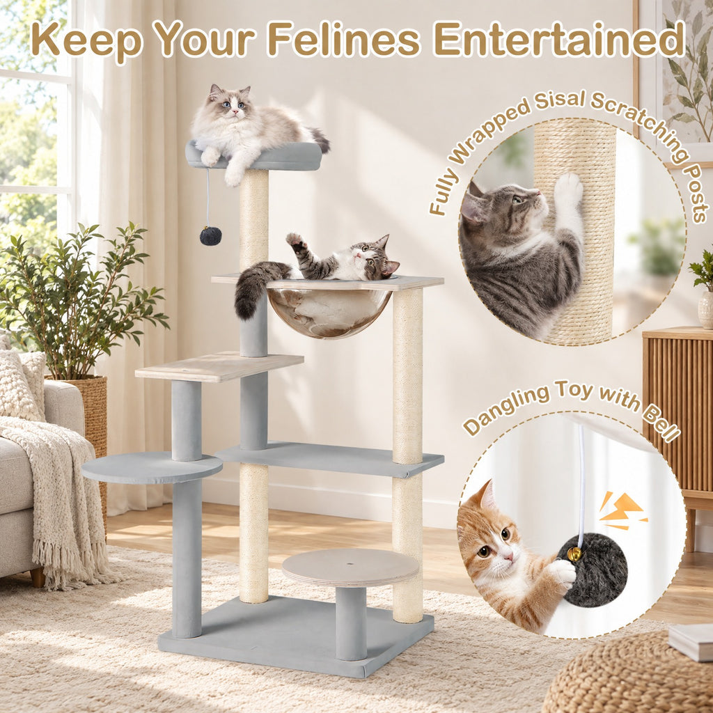 Airfind Modern Cat Tree 44 Inch Multi-level Cat Tower with Removable Padded Top Perch, 22 Lbs Capacity with Solid Plywood Sisal Engineered, Natural