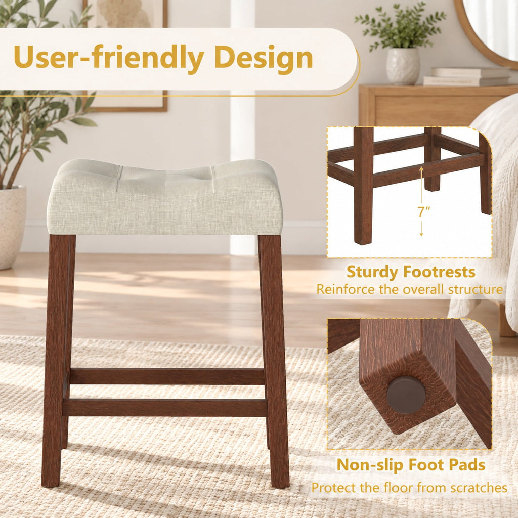 Airfind Set of 2 Upholstered Counter Height Bar Stool with Curved Saddle-Seat, 330 lbs Capacity, Rubber Wood MDF Fabric Sponge Frame, Brown