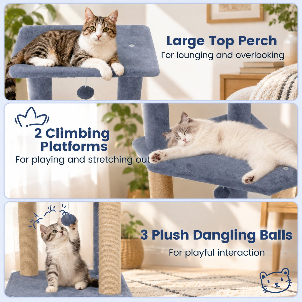 Airfind 64 Inch Tall Cat Tree with 2 Large Condos and Jute Scratching Posts for Indoor Adult Cats, 33 lbs Capacity, Dark Grey