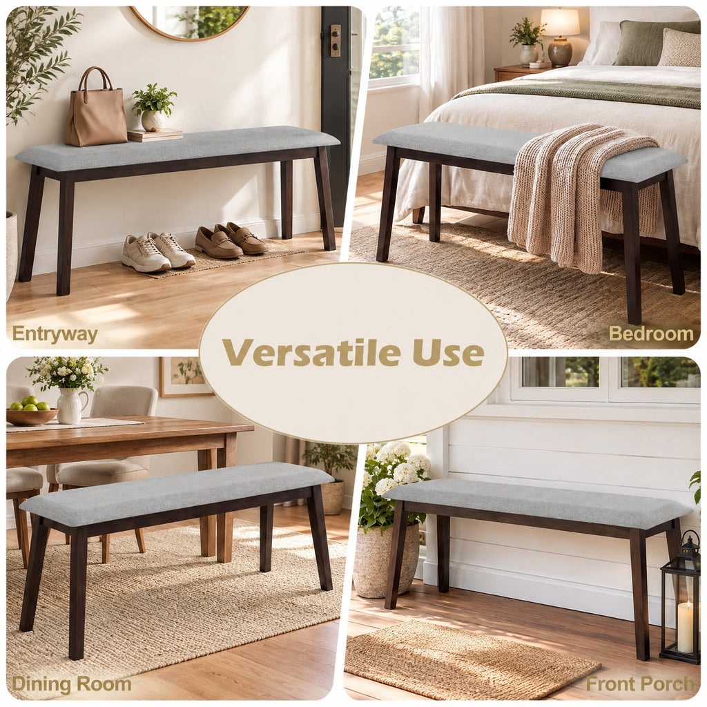 Airfind 43.5 Inch Upholstered Entryway Bench with Rubber Wood Frame, 550 lbs Capacity, Faux Linen Fabric Frame, 43.5 Inch x 14 Inch x 18 Inch Footprint, Grey