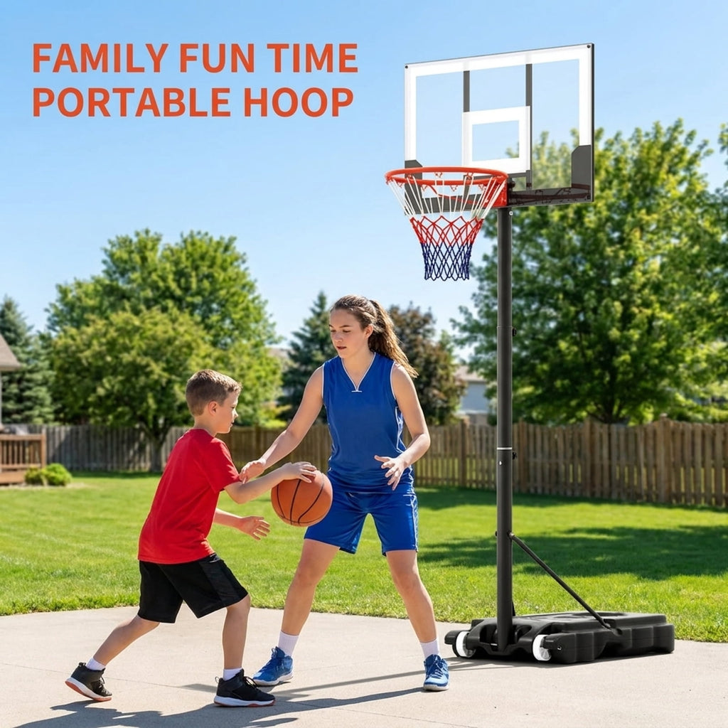 Airfind Portable Basketball Hoop with Adjustable Height from 3.3 to 7 ft and Shatterproof PC Backboard for Indoor and Outdoor Play, White