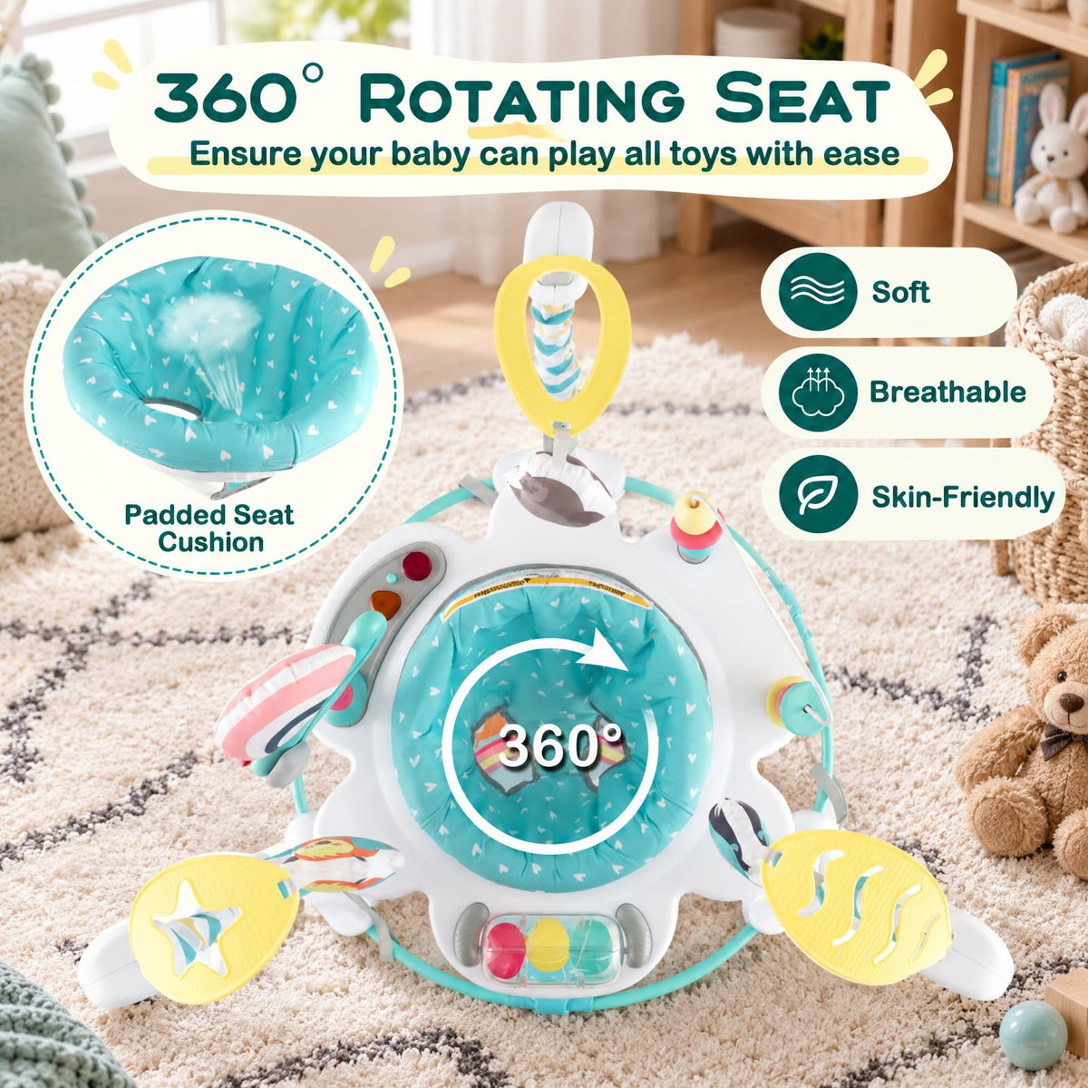 Airfind Baby Activity Center Height Adjustable Baby Bouncing Saucer with Interactive Toys, 26 lbs Capacity, Metal Frame, for 6+ months, Blue