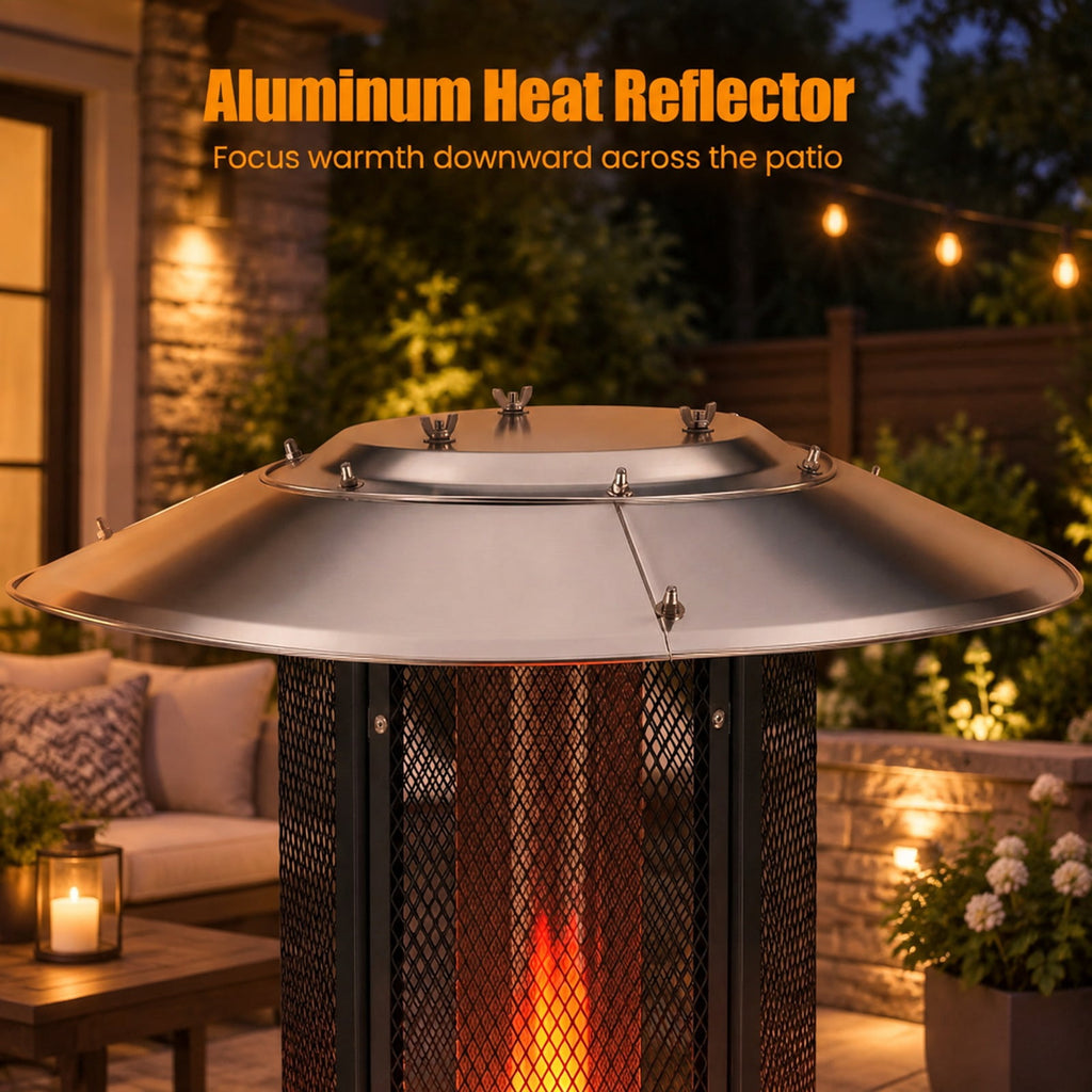 Airfind Outdoor Propane Patio Heater with Glass Tube and Tilt-Over Protection, Metal Frame, 27.5in x 74.5in Footprint, Silver