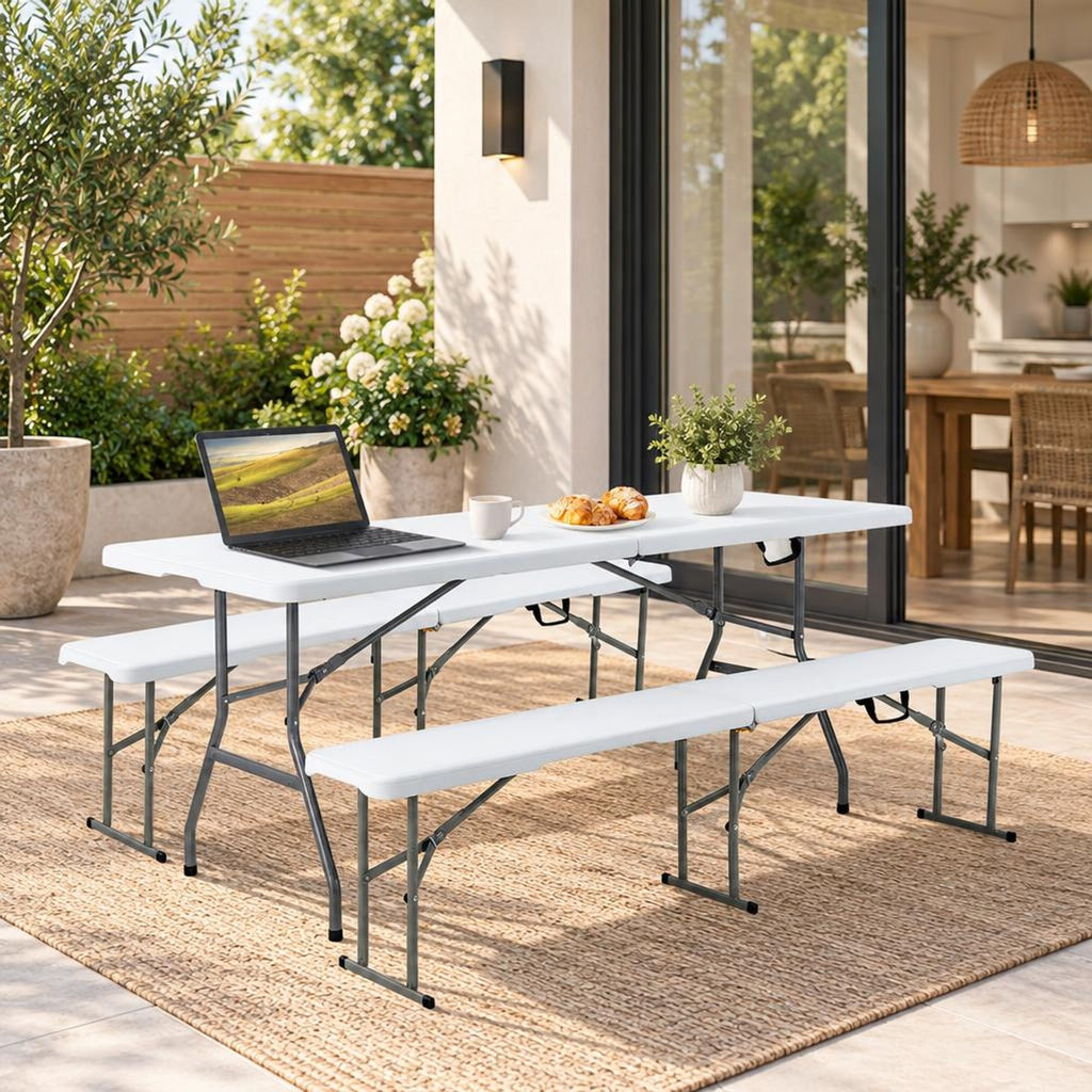 Airfind Portable Folding Camping Table with Carrying Handle for Picnic, 330 lbs Capacity, HDPE Steel Expanded Frame, 71 x 29 x 29 Footprint